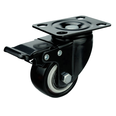 50mm black pu top plate swivel furniture caster wheel with brake