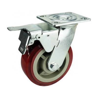 top plate heavy duty plastic core red pu swivel 6 in caster wheels