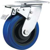 6x2 Total Brake Heavy Duty Plate Wheel Caster Swivel Blue Rubber Wheels Plastic hub with 6204 bearings