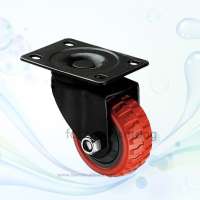 5 inch Top Plate Retractable Adjustable Red PU Wheel Caster With Brake