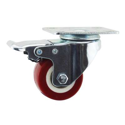 50mm light duty double ball bearing red pu furniture caster with swivel lock